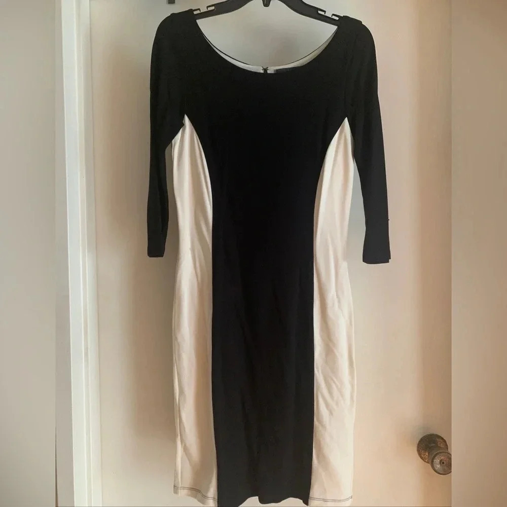 Velvet By Graham & Spencer Nadine Colorblock Ponte Dress Black/Ivory Size Small